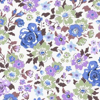 Baumwolldruck Blüten in Lila/Blau-Tönen